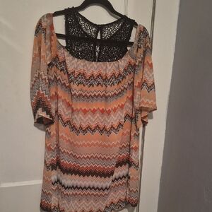 Robert Louis Peach and Black Patterned Midi Dress